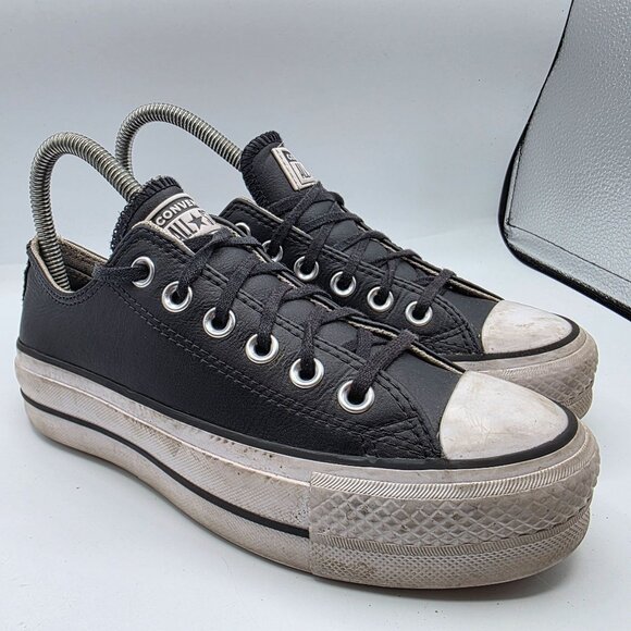 Converse All Star Women’s Size 5.5 Black Leather Low Top Sneakers Casual Shoes - Picture 1 of 13